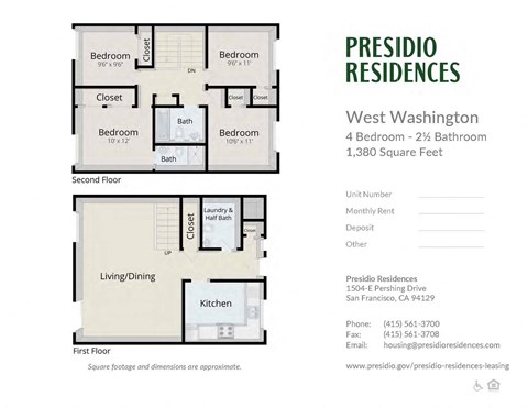 Floor plan for 4 beds, 2.5 baths, 1380 sqft